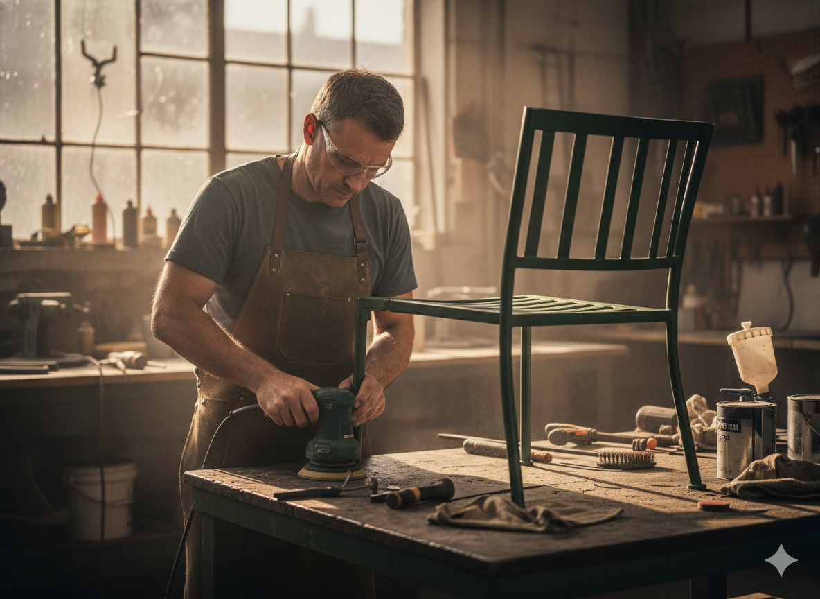 Metal furniture repair and refinishing
